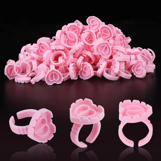 FOEONCO 100PCS Disposable Heart-Shaped Glue Rings – Eyelash & Tattoo Pigment Cups