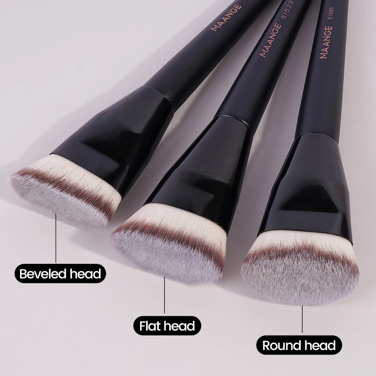 MAANGE 3pcs Foundation Makeup Brush Set – Flat, Angled & Round with Case