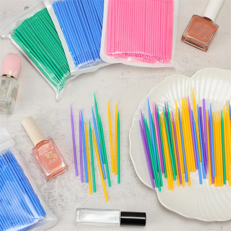 HMQ Beauty 100pcs Disposable Microbrush Applicators – Cotton Swabs for Eyelash Extensions & Beauty Use
