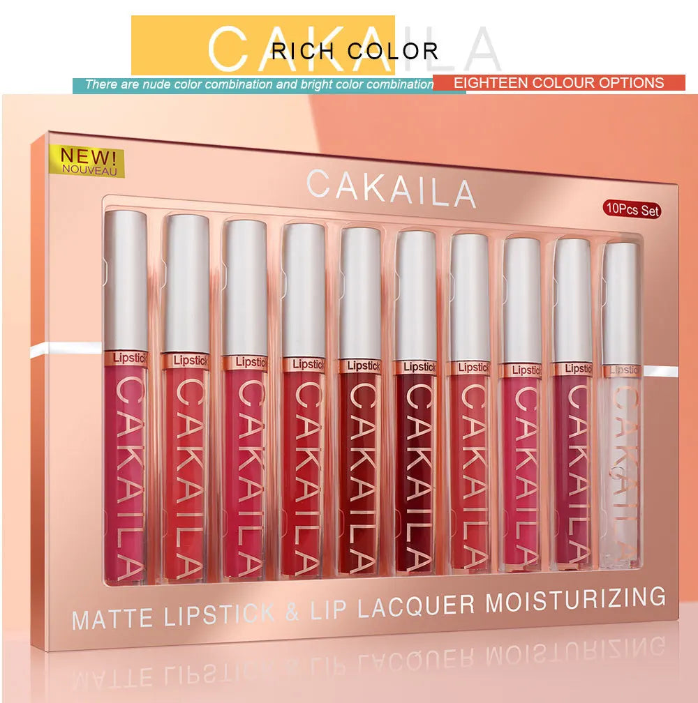 CAKAILA 10pcs Matte Nude Lip Gloss Set – Waterproof, Long-Lasting Lipsticks