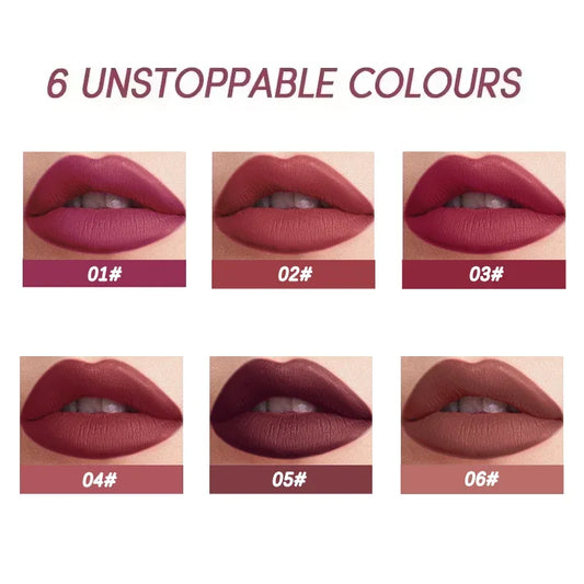 JUJU DREAM Set de delineador de labios y lápiz labial mate de 6 colores: 2 en 1, resistente al agua, de larga duración y a prueba de manchas