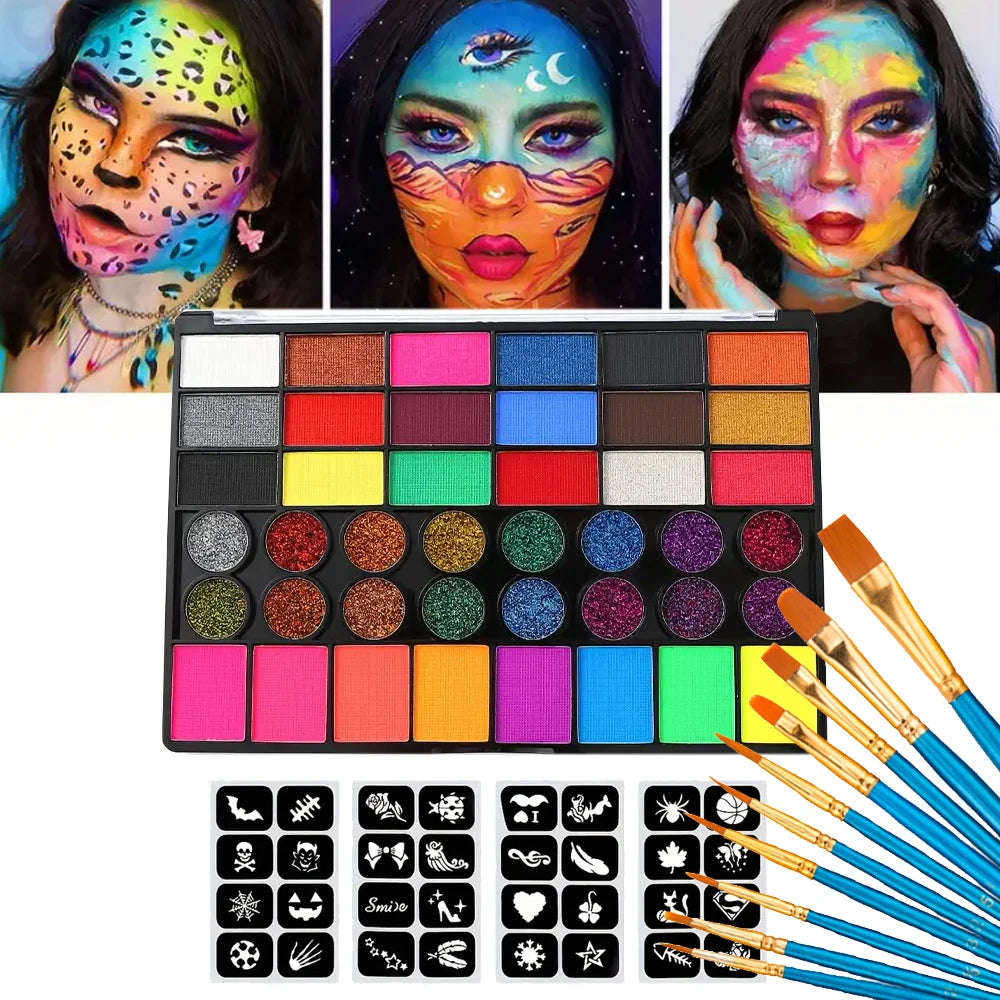VERONNI 42-Color UV Neon Body & Face Paint Set – Water Activated, Safe for Kids & Adults