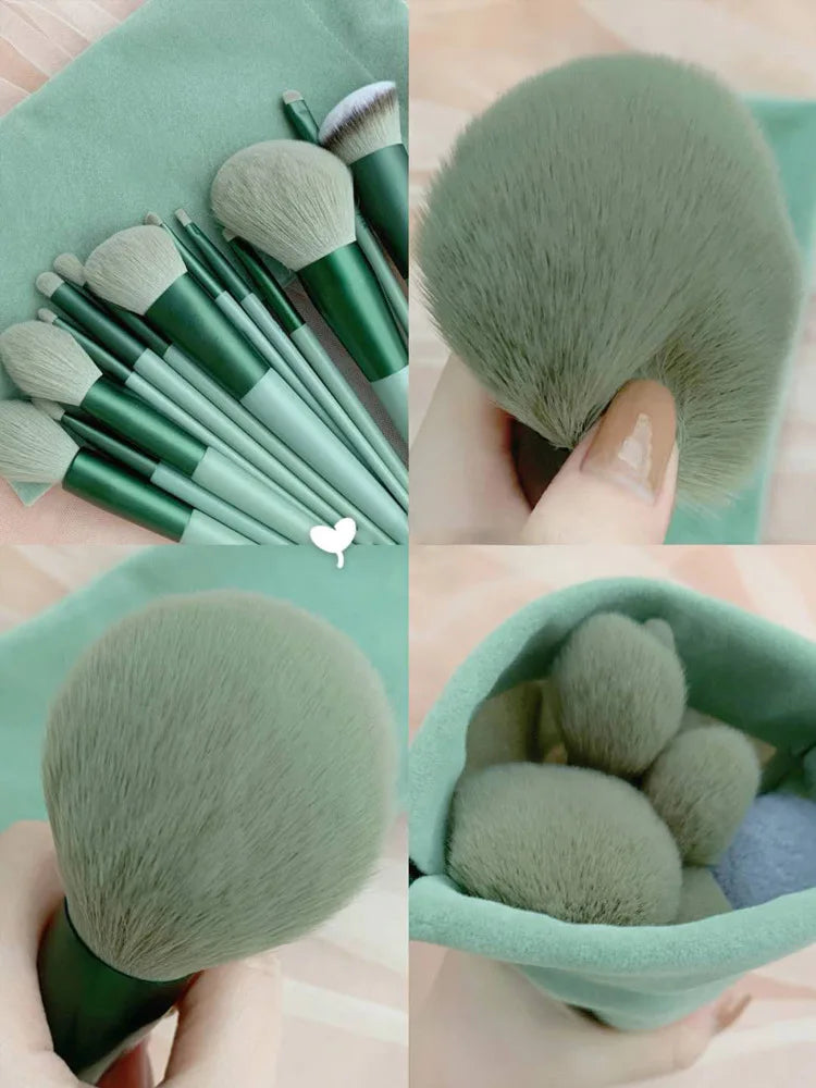 LuxuryGlow - Juego de 13 brochas de maquillaje profesionales: brochas de nailon suaves para base, sombra de ojos y rubor, con estuche de viaje