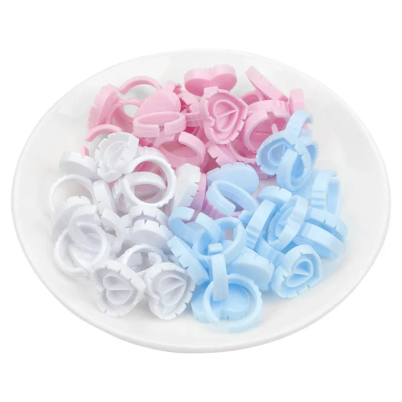 EOEKKY 100 PCS Disposable Heart-Shaped Glue Rings – Lash Extension & Tattoo Ink Cups