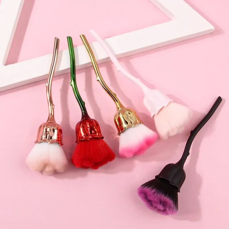 RUZOFO Black Rose Shaped Loose Powder Makeup Brush – Soft Face & Nail Dust Tool