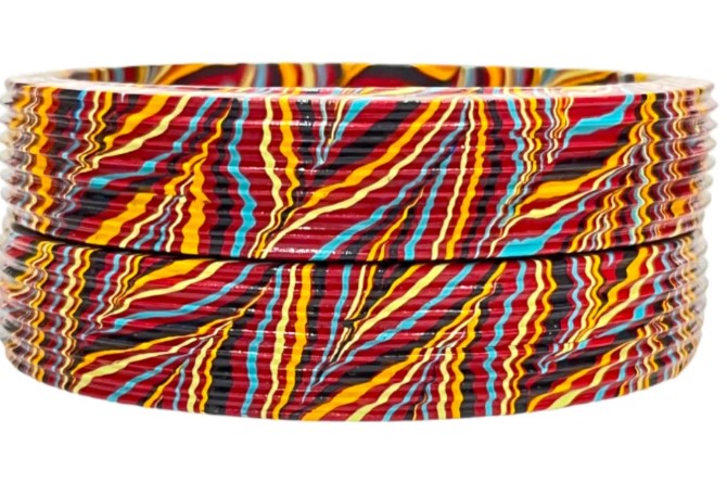 LuxuryGlow Lac Bangles Red Lac Bangles – Handmade Karigari Artistry with Multicolor Wave Patterns