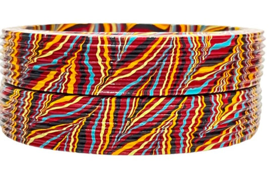LuxuryGlow Lac Bangles Red Lac Bangles – Handmade Karigari Artistry with Multicolor Wave Patterns