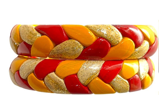 LuxuryGlow Lac Bangles Handmade Jaipur Lac Bangles with Golden Zari – Red, Yellow & Cream