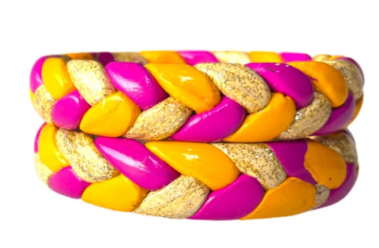 LuxuryGlow Lac Bangles Handmade Jaipur Lac Bangles – Yellow, Hot Pink & Cream with Golden Zari