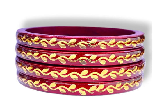 LuxuryGlow Lac Bangles Handmade Lac Bangles with Golden Leaf Design – LuxuryGlow
