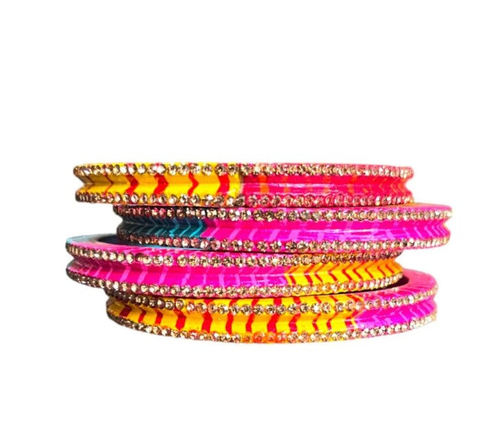 LuxuryGlow Lac Bangles Luxurious Multicolor Lac Bangles with Rhinestone Chips |