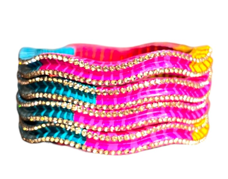 LuxuryGlow Lac Bangles Handmade Nagin Style  – Zig-Zag Rhinestone Design |