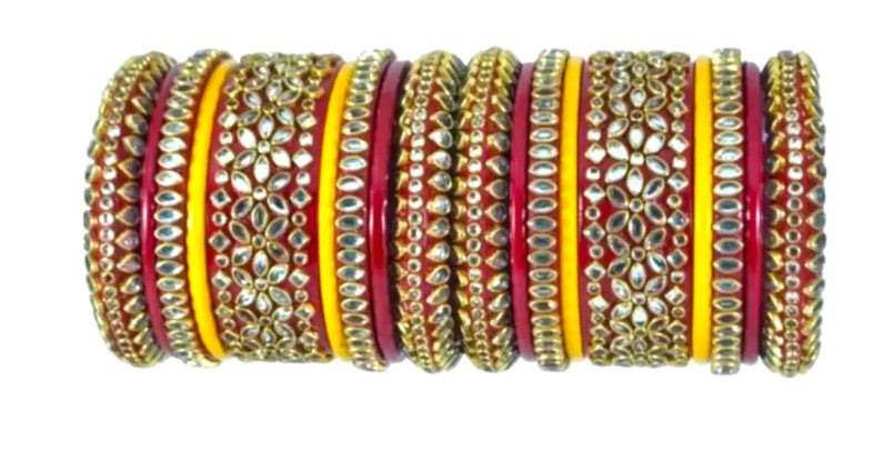 LuxuryGlow Weddings Bangles Gold Mirror Jaipur Lac Bangles Wedding Set – Handmade Mirror Work by