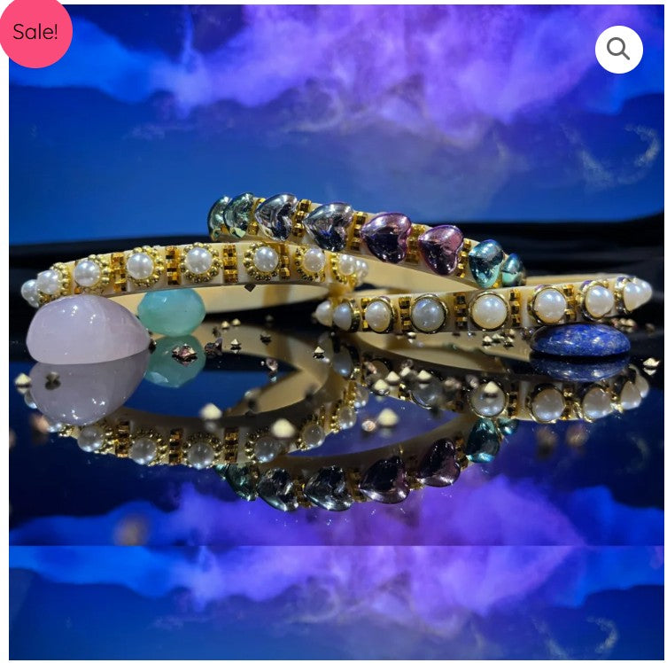 LuxuryGlow Lac Bangles Handmade Classy Plastic Bangles – Gold Plated with Pearl Clusters |