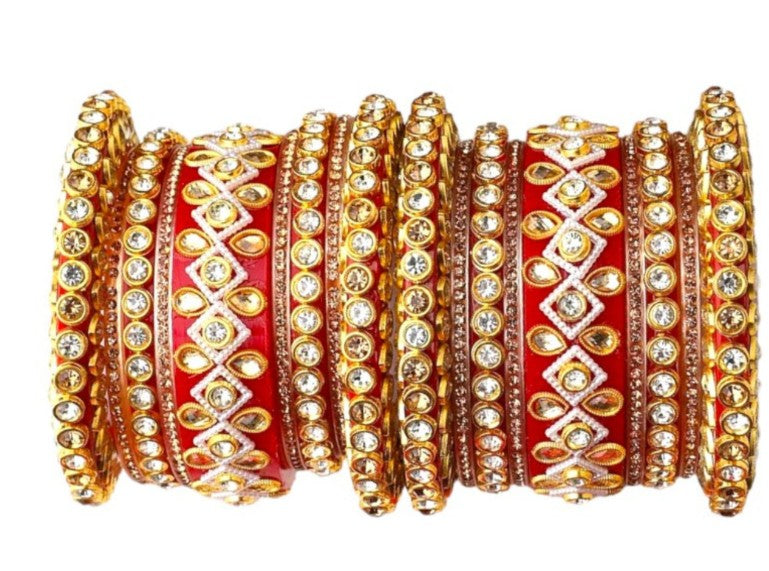 LuxuryGlow WeddingBangles Exquisite Traditional Rajasthani Bridal Chuda & Rajwadi Bangle Set (Set of 18) – Royal Wedding Jewelry by