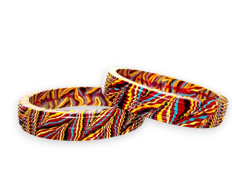 LuxuryGlow Lac Bangles Red Lac Bangles – Handmade Karigari Artistry with Multicolor Wave Patterns