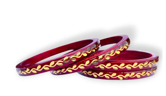 LuxuryGlow Lac Bangles Handmade Lac Bangles with Golden Leaf Design – LuxuryGlow