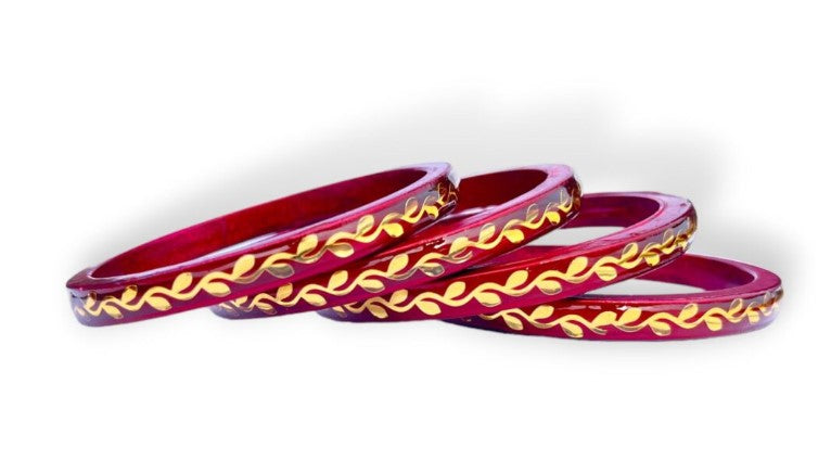 LuxuryGlow Lac Bangles Handmade Lac Bangles with Golden Leaf Design – LuxuryGlow