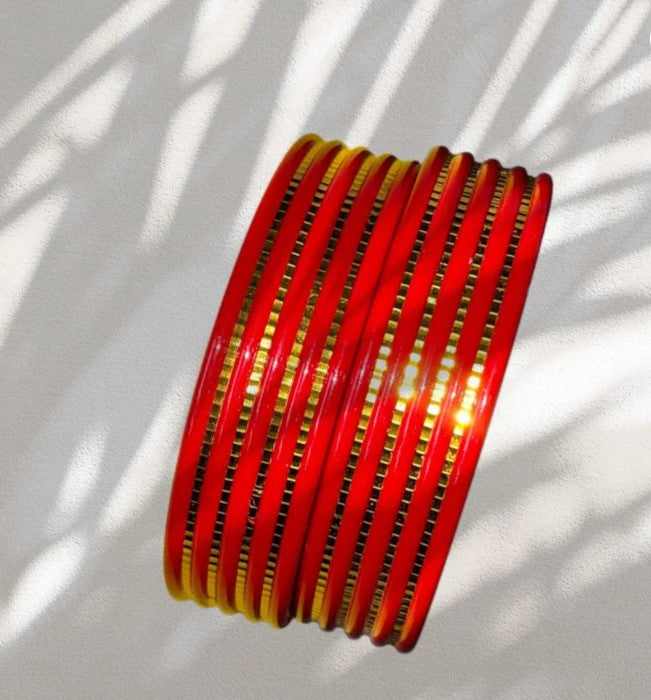 LuxuryGLow Lac Bangles Handmade Red Lac Bangles – Gold Plated Antique Finish | LuxuryGLow