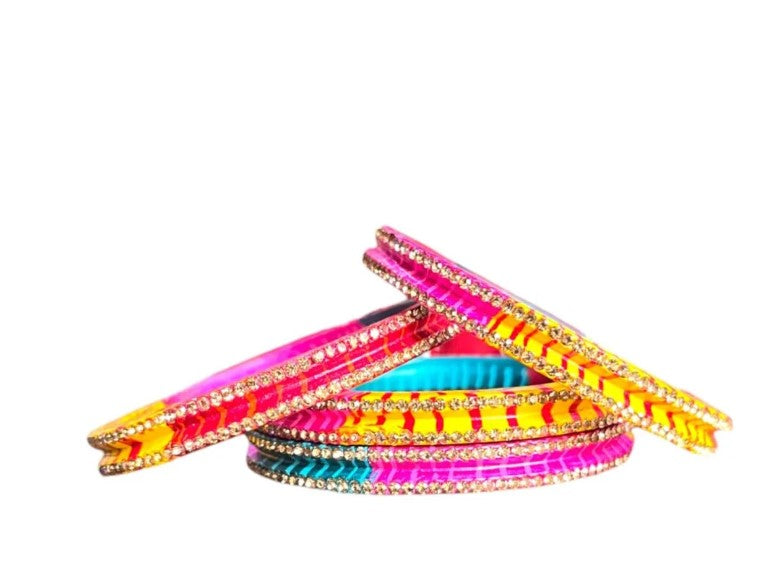 LuxuryGlow Lac Bangles Luxurious Multicolor Lac Bangles with Rhinestone Chips |