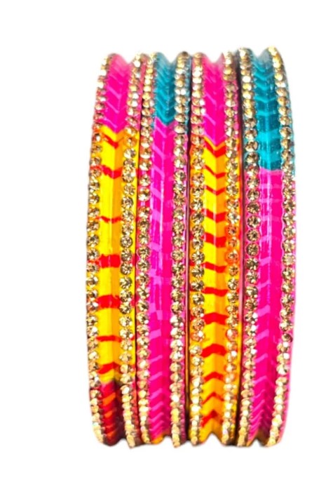 LuxuryGlow Lac Bangles Luxurious Multicolor Lac Bangles with Rhinestone Chips |