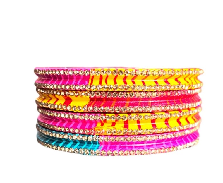 LuxuryGlow Lac Bangles Luxurious Multicolor Lac Bangles with Rhinestone Chips |