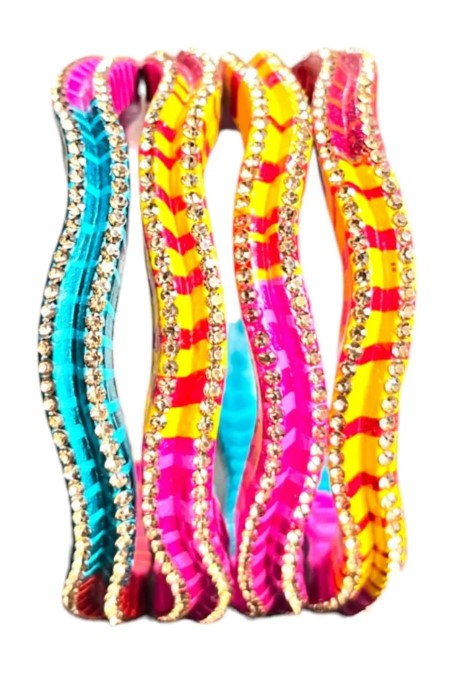 LuxuryGlow Lac Bangles Handmade Nagin Style  – Zig-Zag Rhinestone Design |