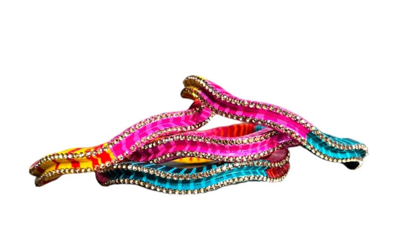 LuxuryGlow Lac Bangles Handmade Nagin Style  – Zig-Zag Rhinestone Design |