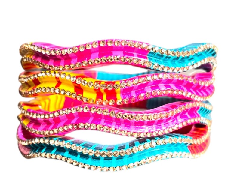 LuxuryGlow Lac Bangles Handmade Nagin Style  – Zig-Zag Rhinestone Design |