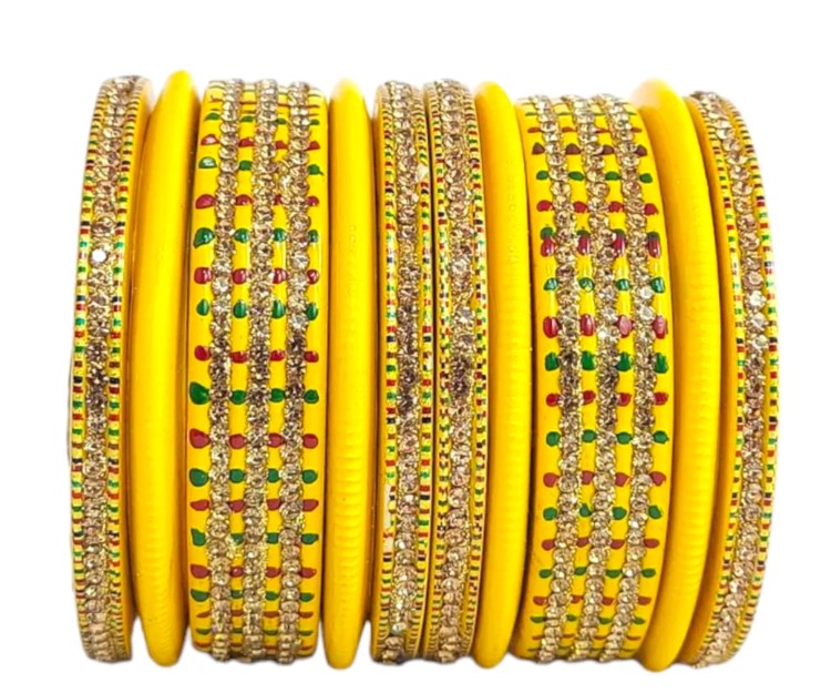 LuxuryGlow Lac Bangles Radiant Reverie Jaipur Lac Bangles Set – Hand-Painted with Rhinestones |