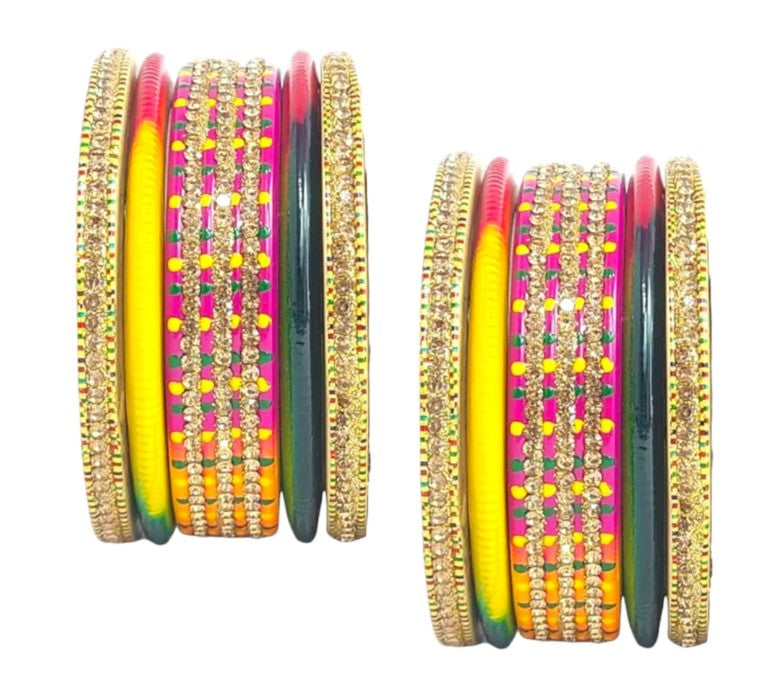 LuxuryGlow Lac Bangles Radiant Reverie Jaipur Lac Bangles Set – Hand-Painted with Rhinestones |