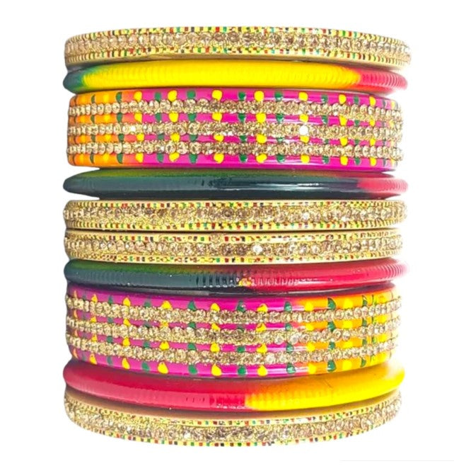 LuxuryGlow Lac Bangles Radiant Reverie Jaipur Lac Bangles Set – Hand-Painted with Rhinestones |