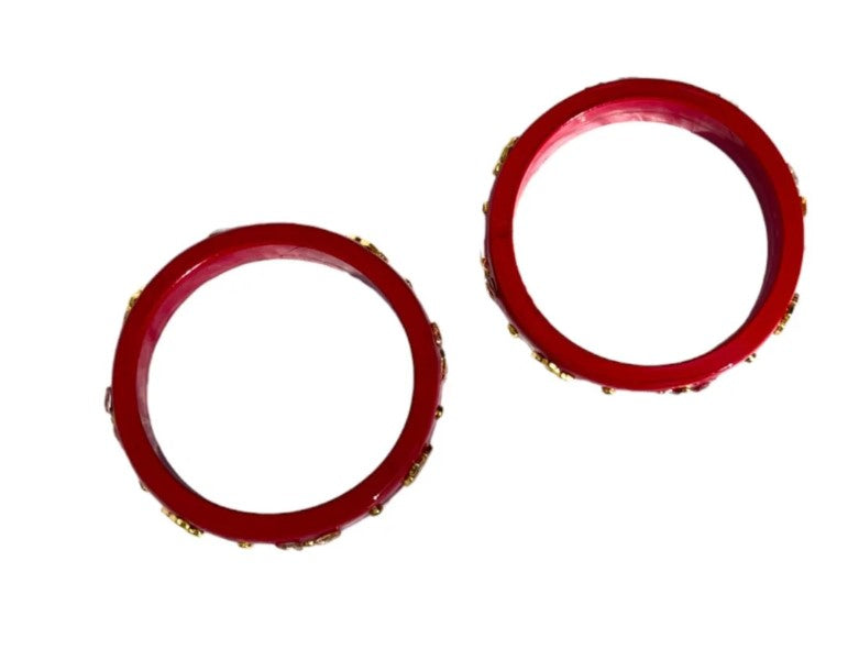 LuxuryGlow Lac Bangles  Red Glossy Handcrafted Lac Bangles with Mirror Work –