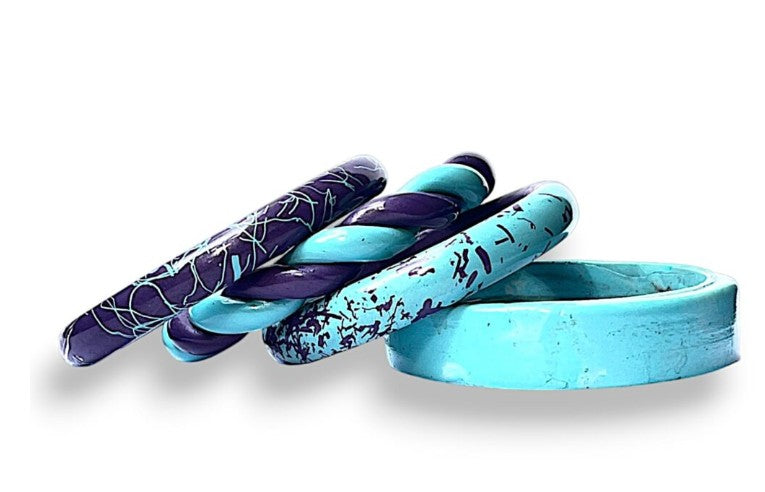 LuxuryGlow Lac Bangles  Royal Treasure  – Set of 4 in Blue & Purple |