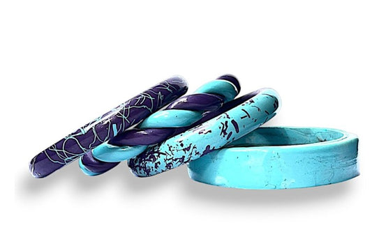 LuxuryGlow Lac Bangles  Royal Treasure  – Set of 4 in Blue & Purple |