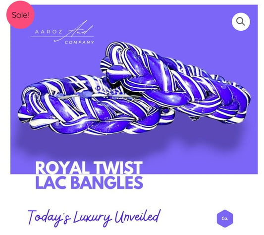 LuxuryGlow Lac Bangles Royal Twist  – Handcrafted Blue & White Striped Set |
