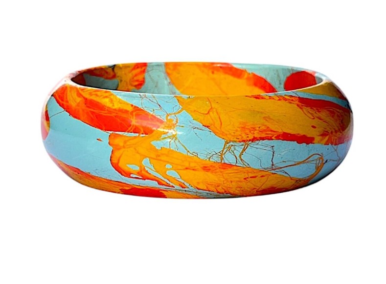LuxuryGlow Lac Bangles  Shahi Aanch Lac Bangles – Handcrafted Fiery Yellow & Orange on Sky-Blue | Aaroz