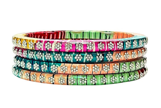 LuxuryGlow Lac Bangles Shahi Guldaan Floral Masterpiece  – Handcrafted Multicolor Stonework |