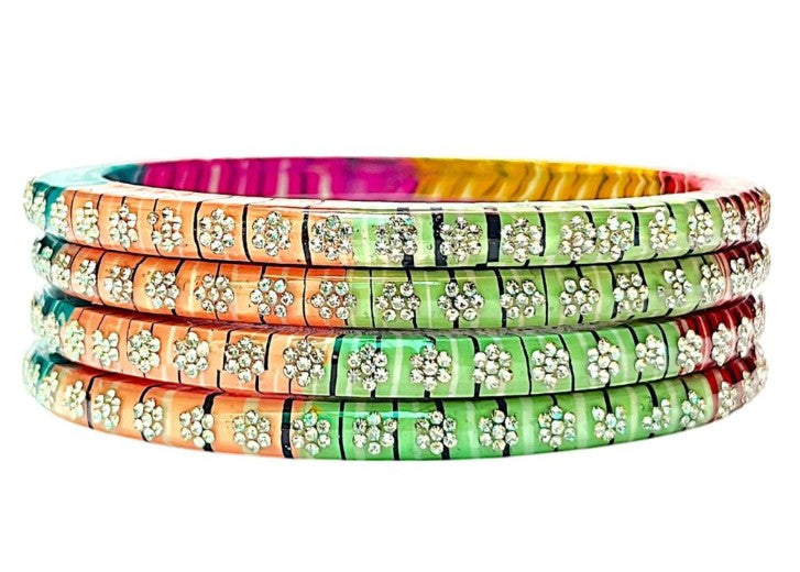 LuxuryGlow Lac Bangles Shahi Guldaan Floral Masterpiece  – Handcrafted Multicolor Stonework |