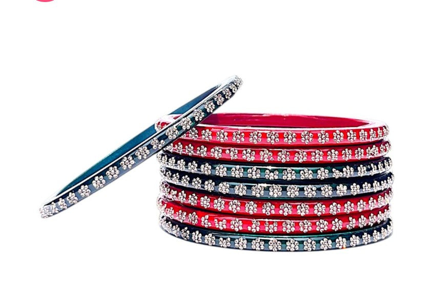 LuxuryGlow Lac Bangles Shahi Rasam-e-Ishq Bridal Lac Bangles – Red & Emerald Green Handcrafted Stonework |