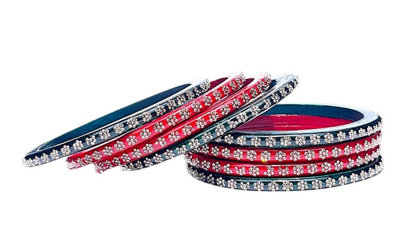 LuxuryGlow Lac Bangles Shahi Rasam-e-Ishq Bridal Lac Bangles – Red & Emerald Green Handcrafted Stonework |