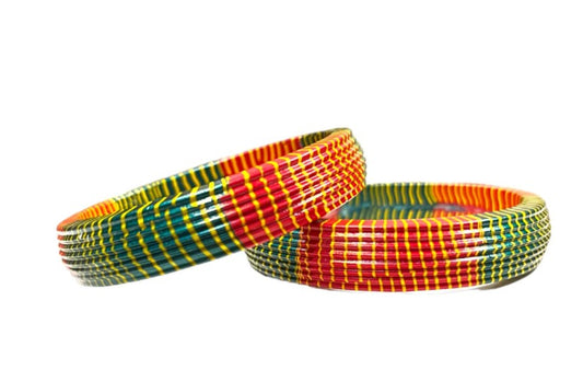 LuxuryGlow Lac Bangles  Red & Green with Yellow Stripes – Handmade Jewelry by