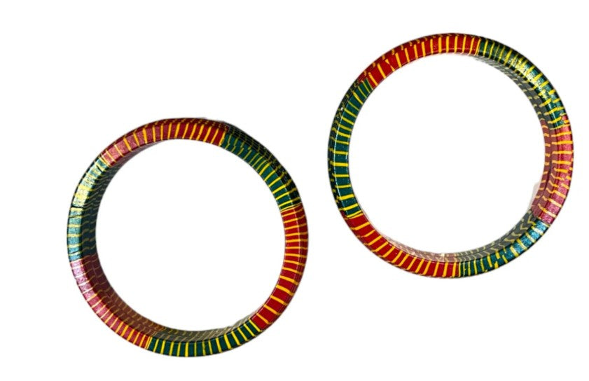 LuxuryGlow Lac Bangles  Red & Green with Yellow Stripes – Handmade Jewelry by