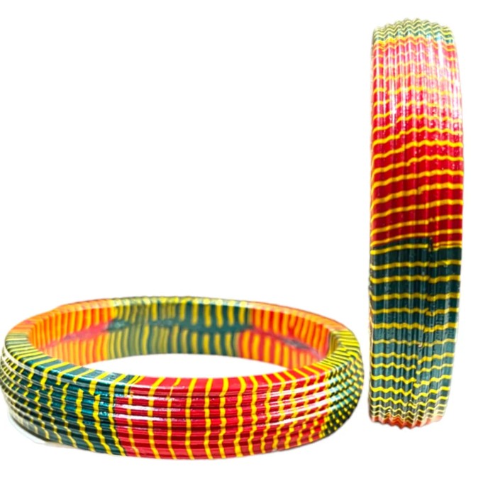 LuxuryGlow Lac Bangles  Red & Green with Yellow Stripes – Handmade Jewelry by
