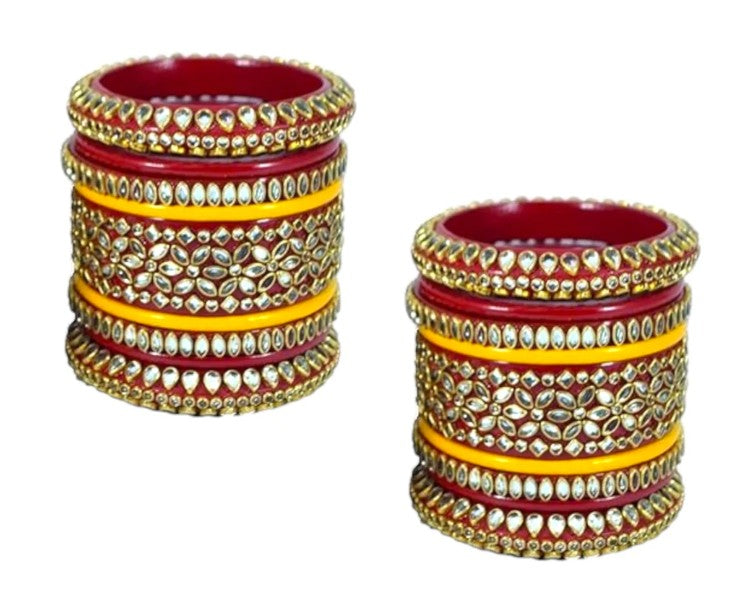 LuxuryGlow Weddings Bangles Gold Mirror Jaipur Lac Bangles Wedding Set – Handmade Mirror Work by