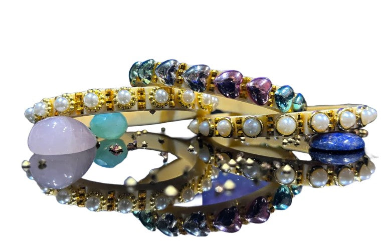 LuxuryGlow Lac Bangles Handmade Classy Plastic Bangles – Gold Plated with Pearl Clusters |