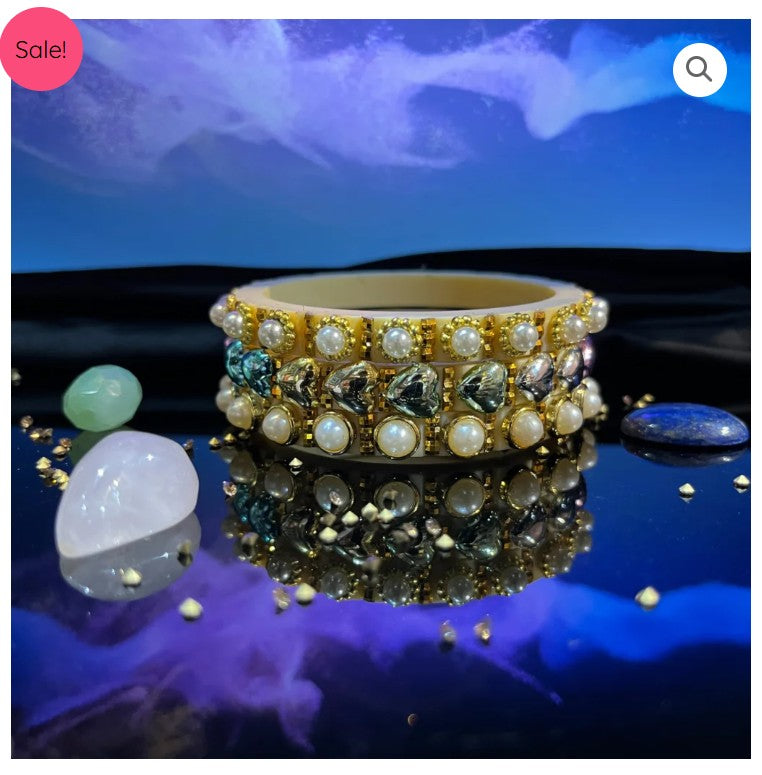 LuxuryGlow Lac Bangles Handmade Classy Plastic Bangles – Gold Plated with Pearl Clusters |