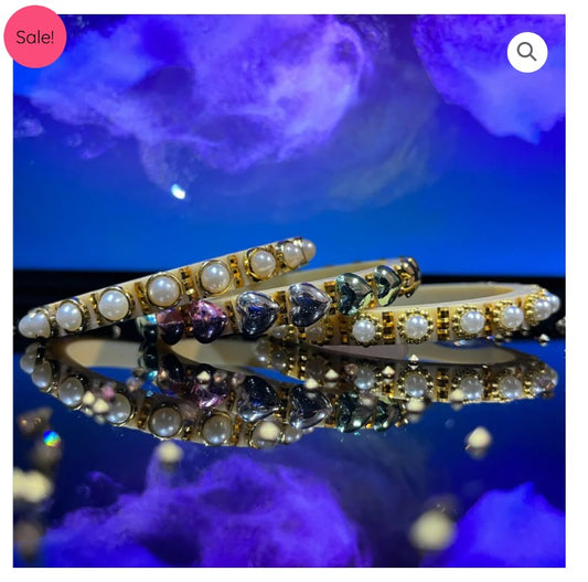 LuxuryGlow Lac Bangles Handmade Classy Plastic Bangles – Gold Plated with Pearl Clusters |