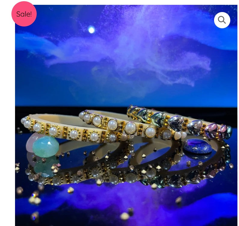 LuxuryGlow Lac Bangles Handmade Classy Plastic Bangles – Gold Plated with Pearl Clusters |