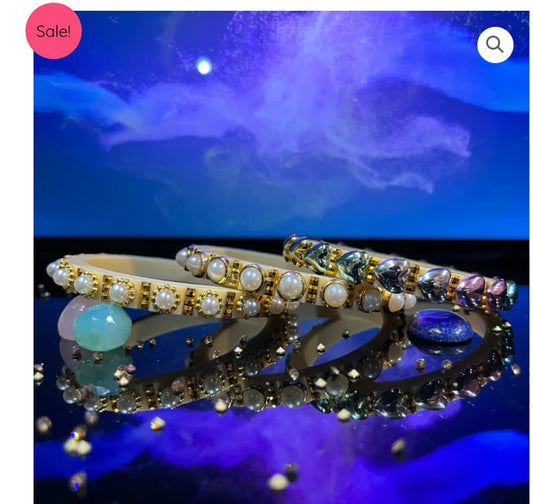 LuxuryGlow Lac Bangles Handmade Classy Plastic Bangles – Gold Plated with Pearl Clusters |
